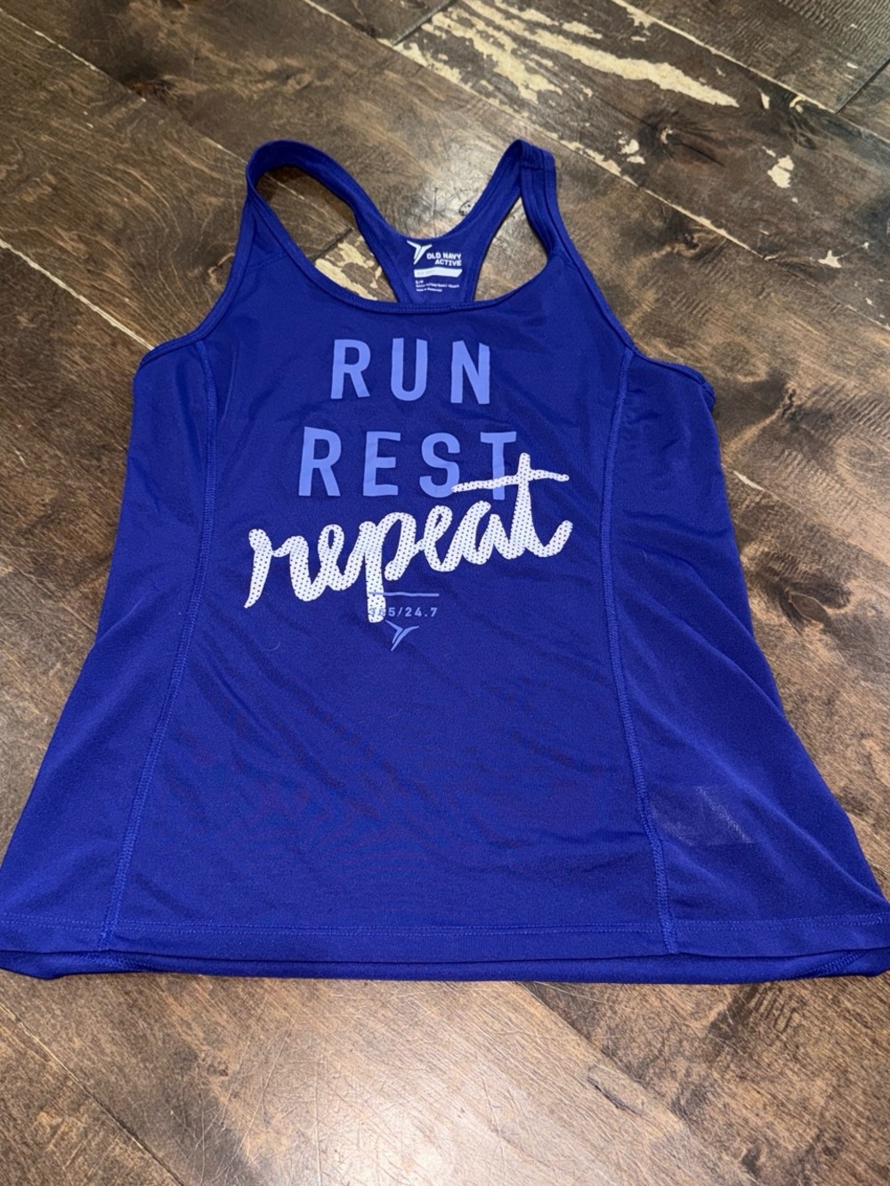 Old Navy Purple Racerback Tank with 'RUN REST repeat' Graphic